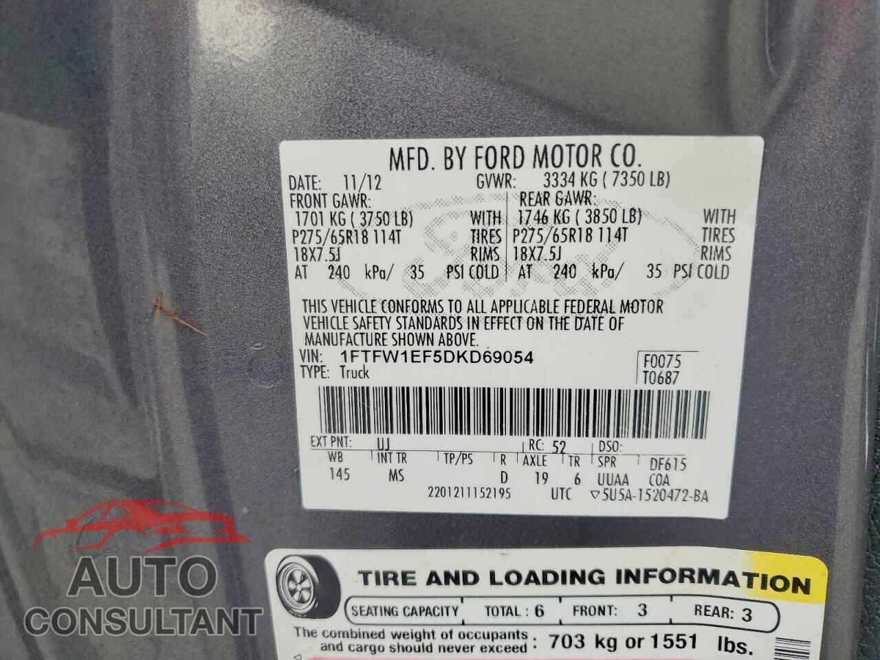 FORD F150 2013 - 1FTFW1EF5DKD69054