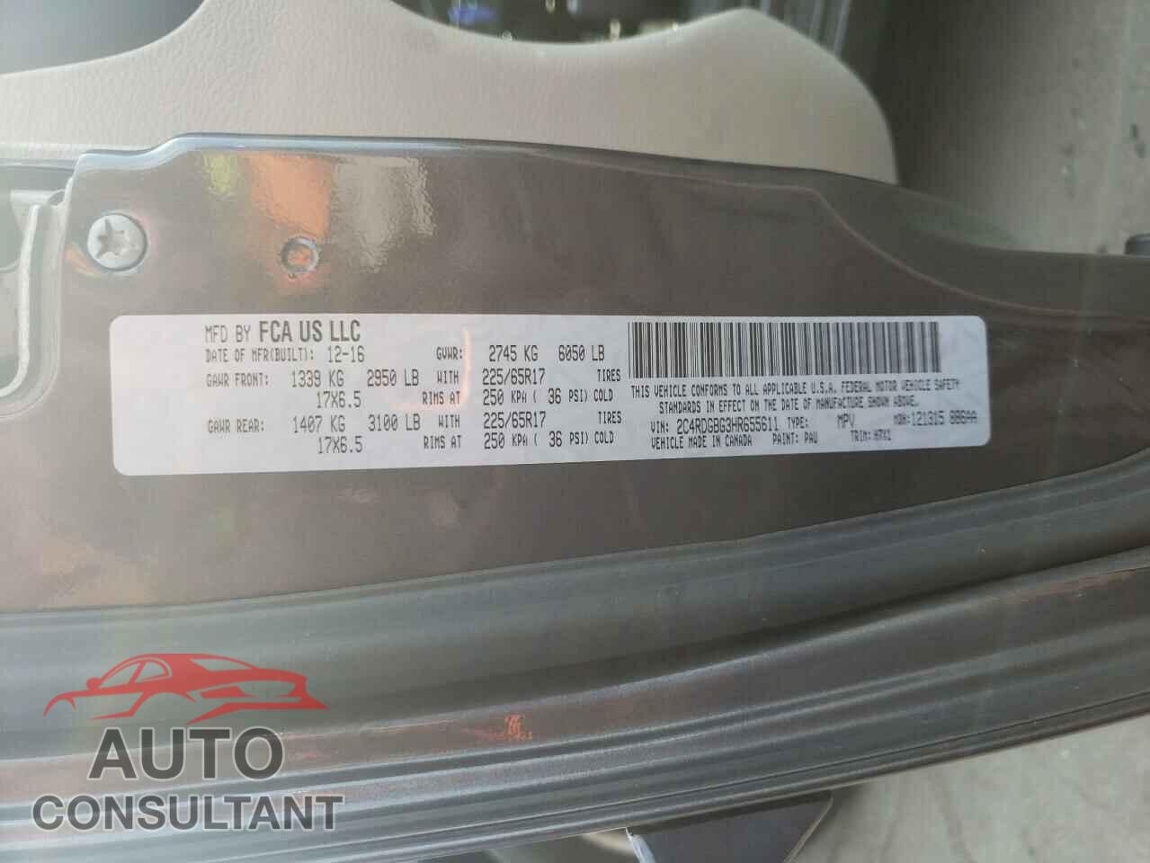 DODGE CARAVAN 2017 - 2C4RDGBG3HR655611