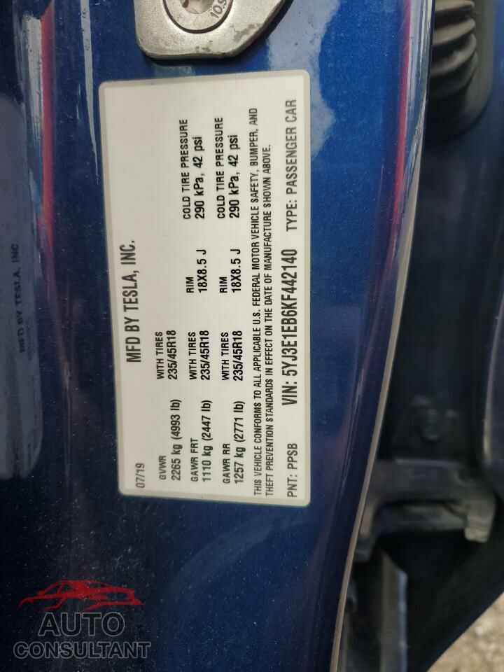 TESLA MODEL 3 2019 - 5YJ3E1EB6KF442140