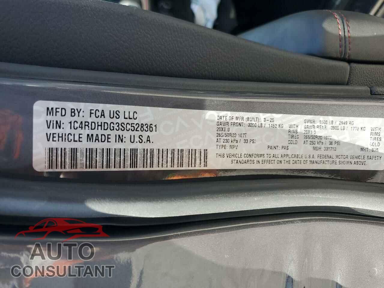DODGE DURANGO 2025 - 1C4RDHDG3SC528361
