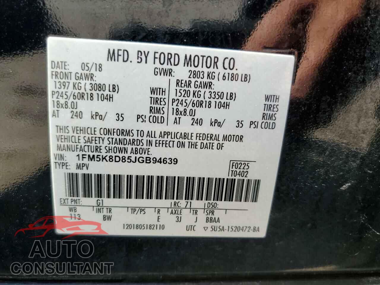 FORD EXPLORER 2018 - 1FM5K8D85JGB94639