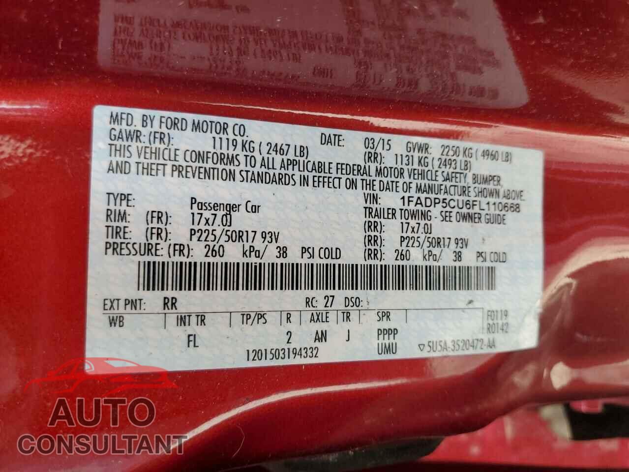 FORD CMAX 2015 - 1FADP5CU6FL110668