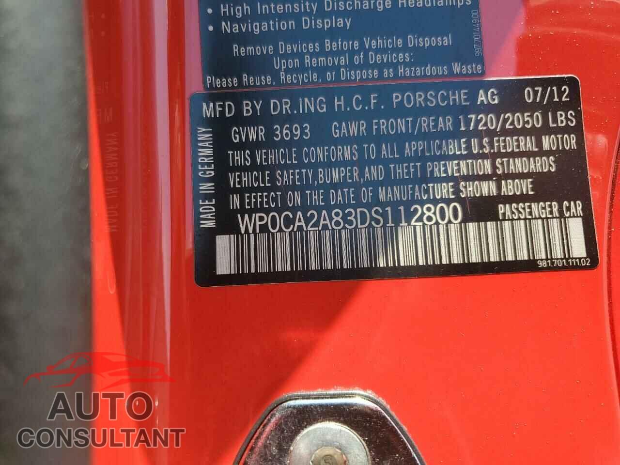 PORSCHE BOXSTER 2013 - WP0CA2A83DS112800