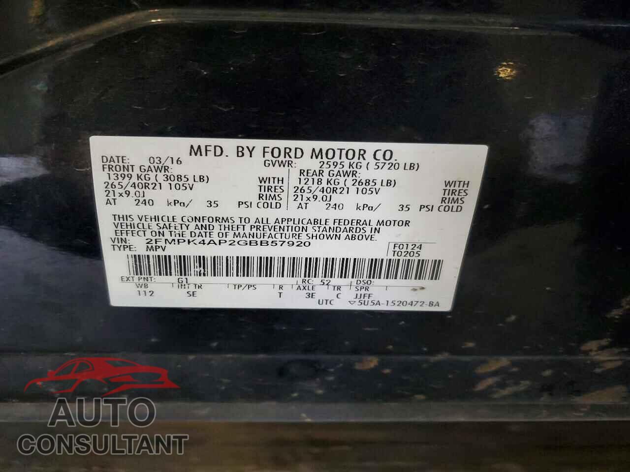 FORD EDGE 2016 - 2FMPK4AP2GBB57920
