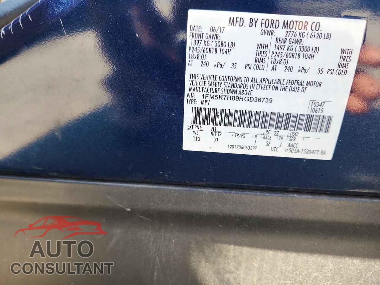 FORD EXPLORER 2017 - 1FM5K7B89HGD36739