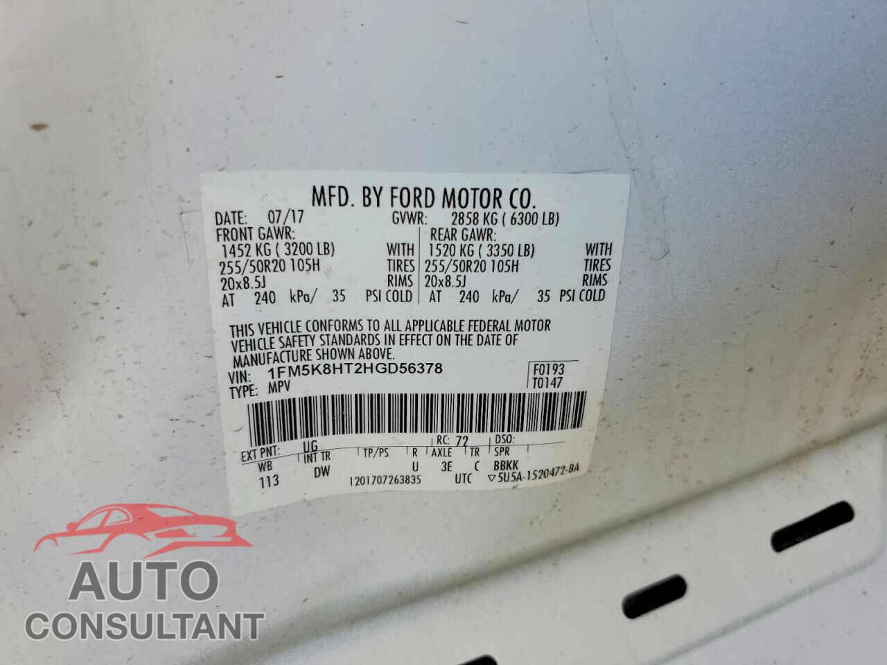 FORD EXPLORER 2017 - 1FM5K8HT2HGD56378