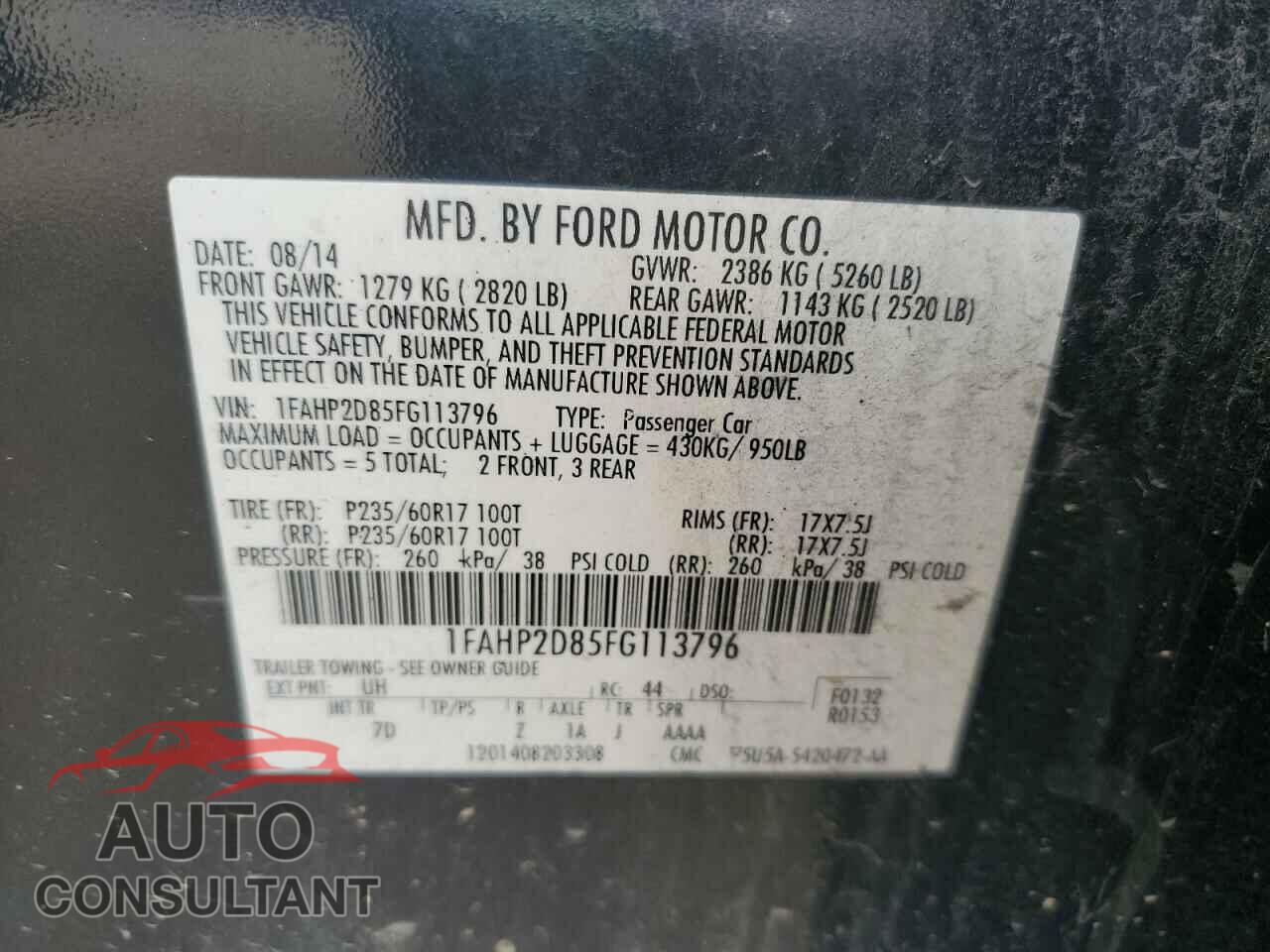 FORD TAURUS 2015 - 1FAHP2D85FG113796