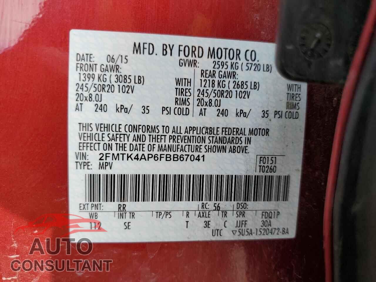 FORD EDGE 2015 - 2FMTK4AP6FBB67041