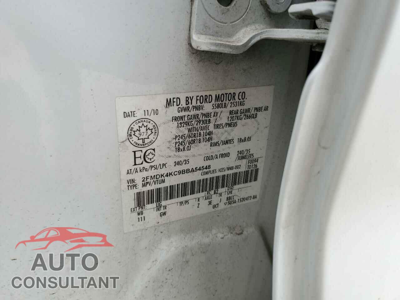 FORD EDGE 2011 - 2FMDK4KC9BBA54548