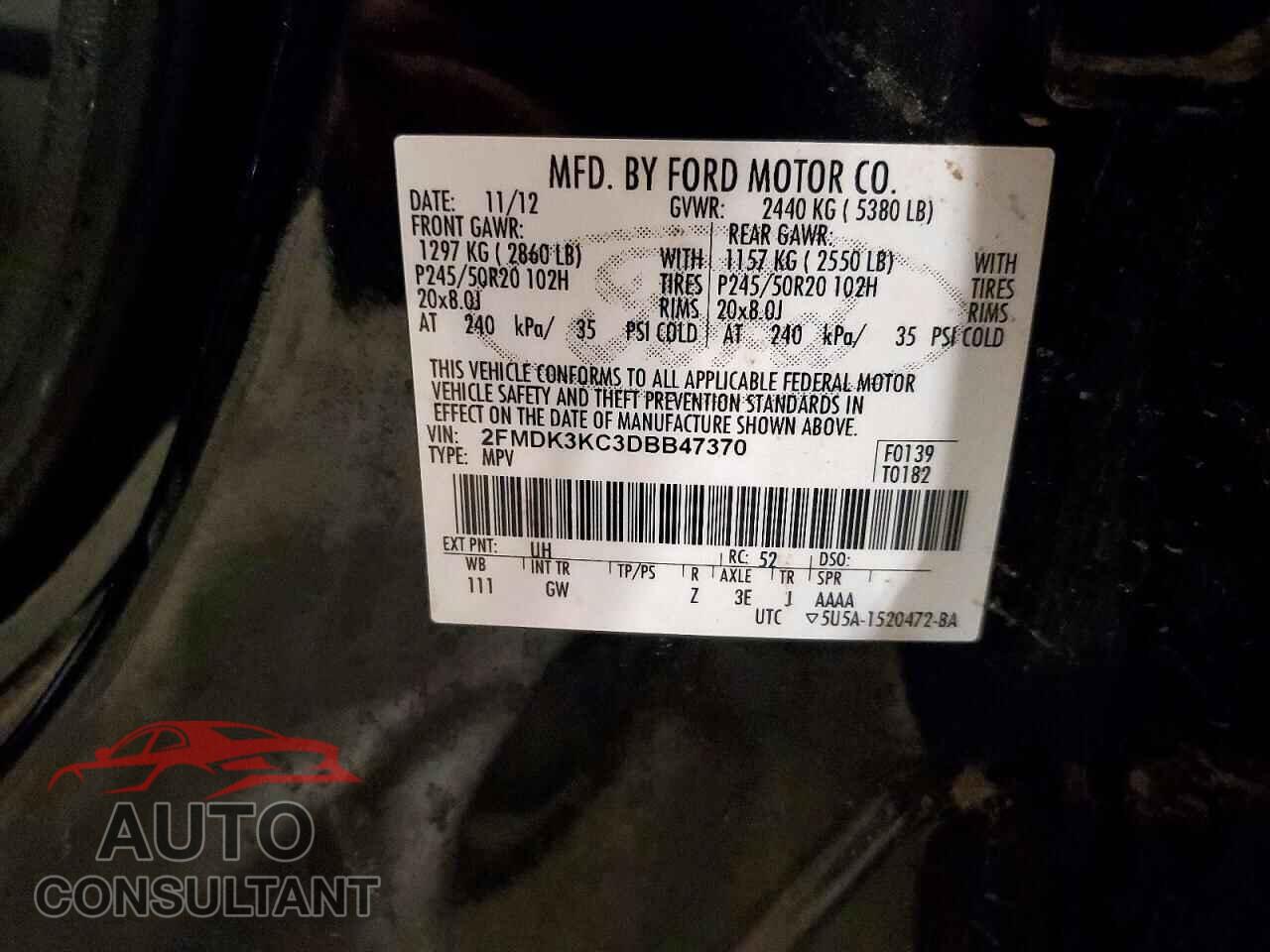 FORD EDGE 2013 - 2FMDK3KC3DBB47370