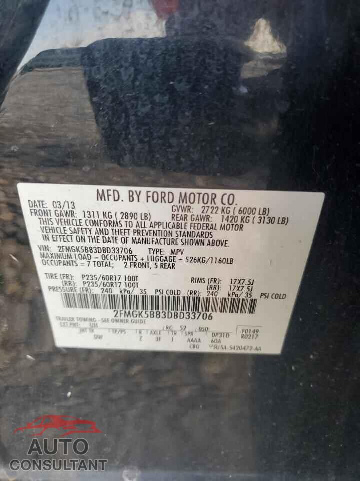 FORD FLEX 2013 - 2FMGK5B83DBD33706