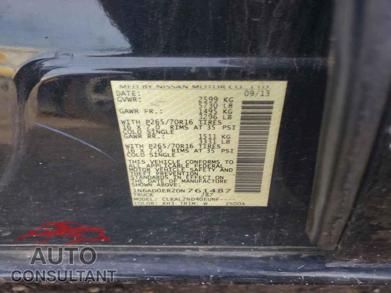 NISSAN FRONTIER 2013 - 1N6AD0ER2DN761487
