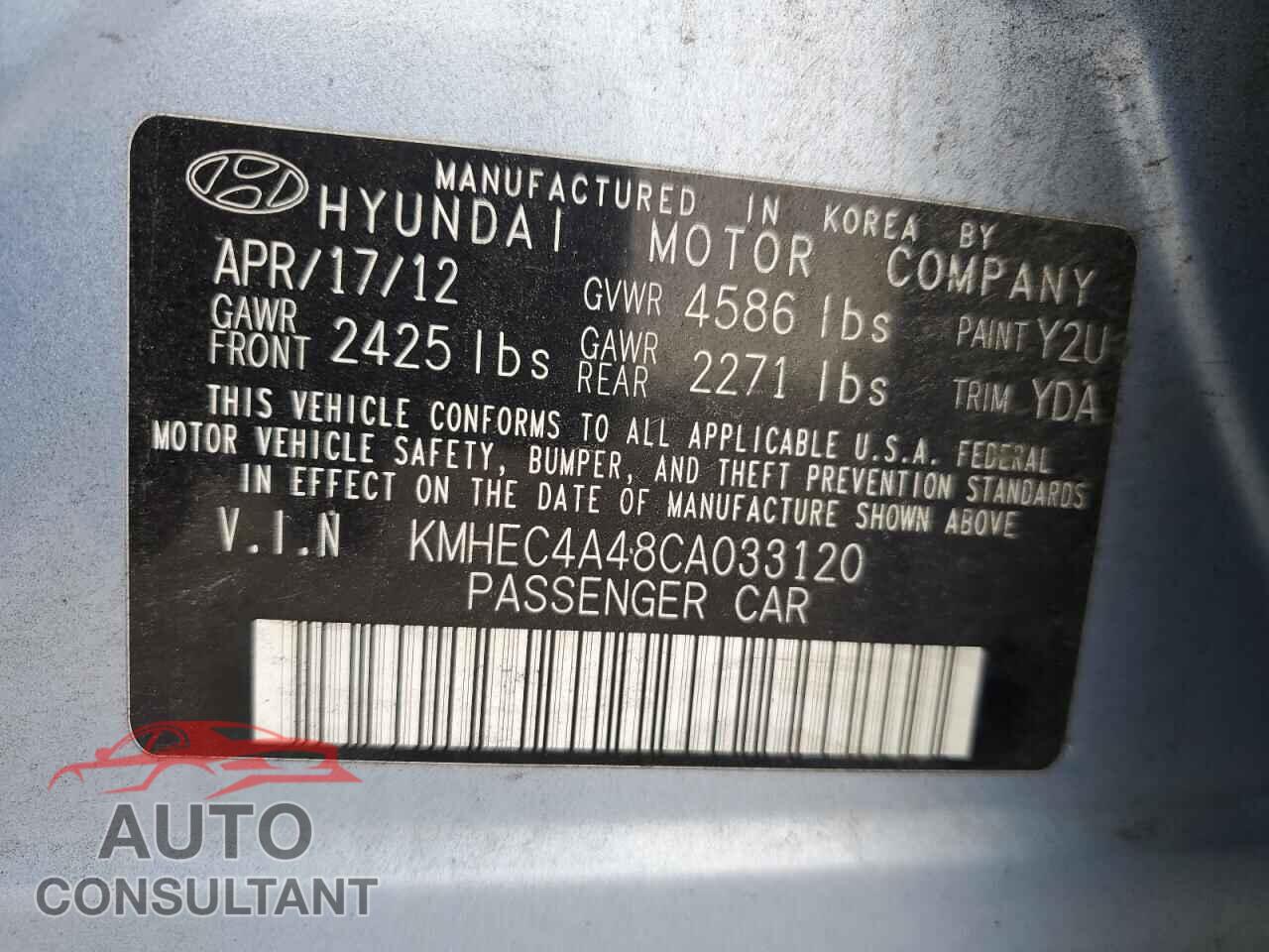HYUNDAI SONATA 2012 - KMHEC4A48CA033120