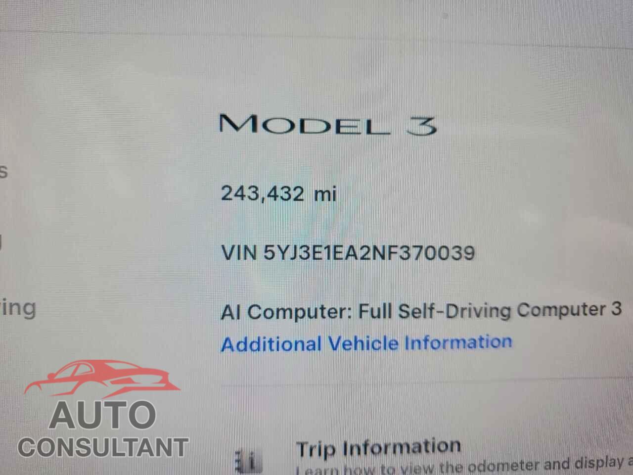TESLA MODEL 3 2022 - 5YJ3E1EA2NF370039