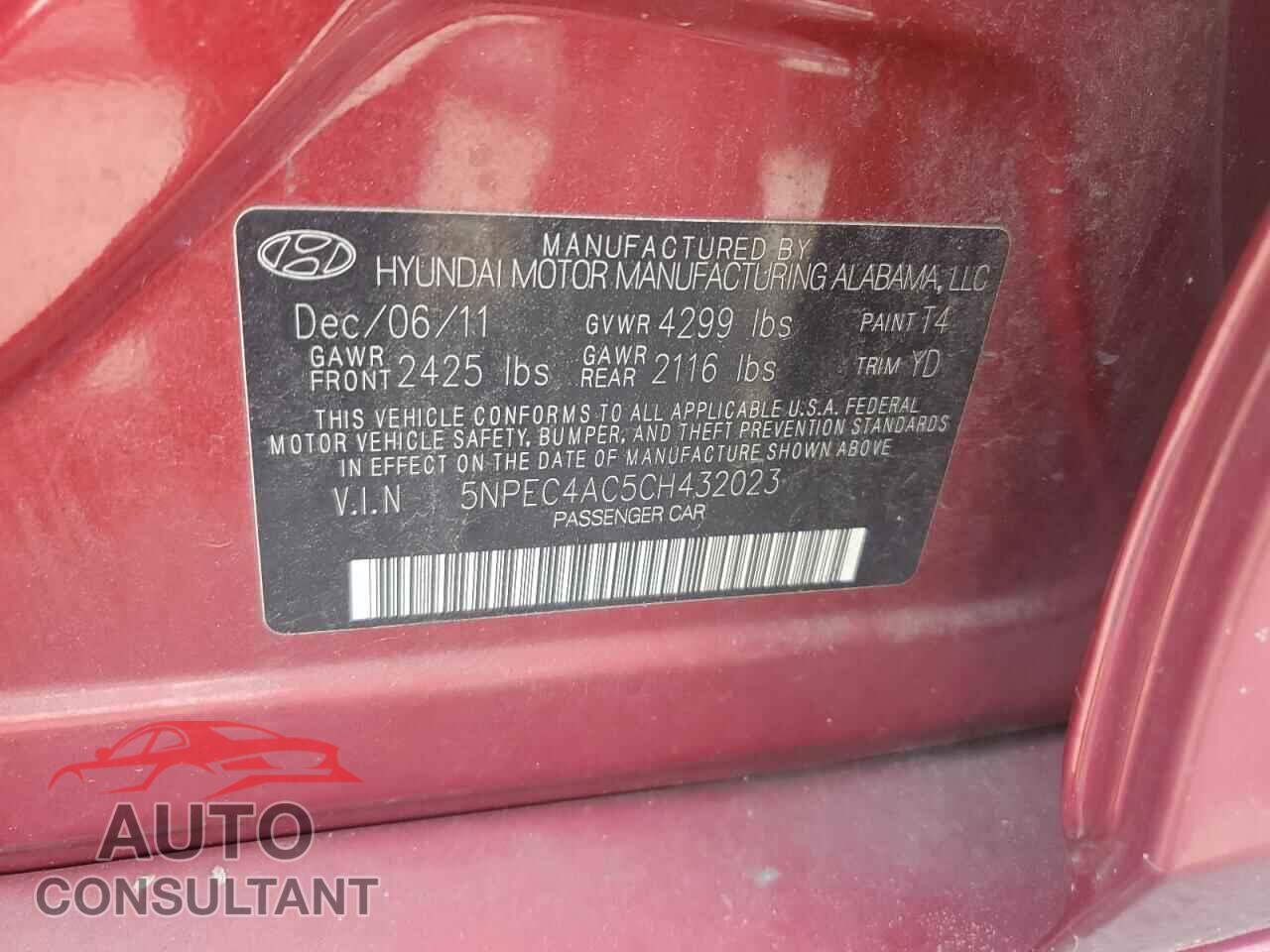 HYUNDAI SONATA 2012 - 5NPEC4AC5CH432023
