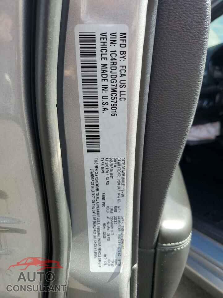 DODGE DURANGO 2021 - 1C4RDJDG7MC579016