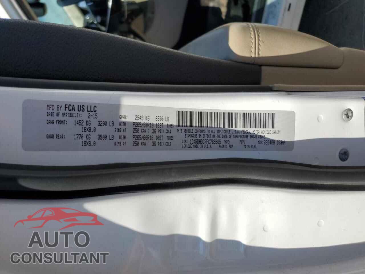 DODGE DURANGO 2015 - 1C4RDHDG7FC765585