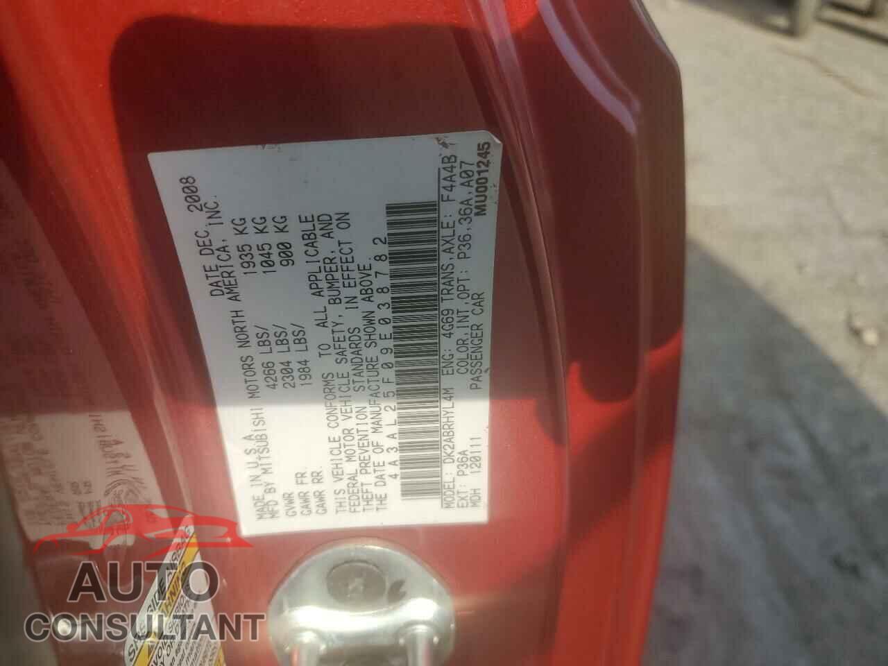 MITSUBISHI ECLIPSE 2009 - 4A3AL25F09E038782