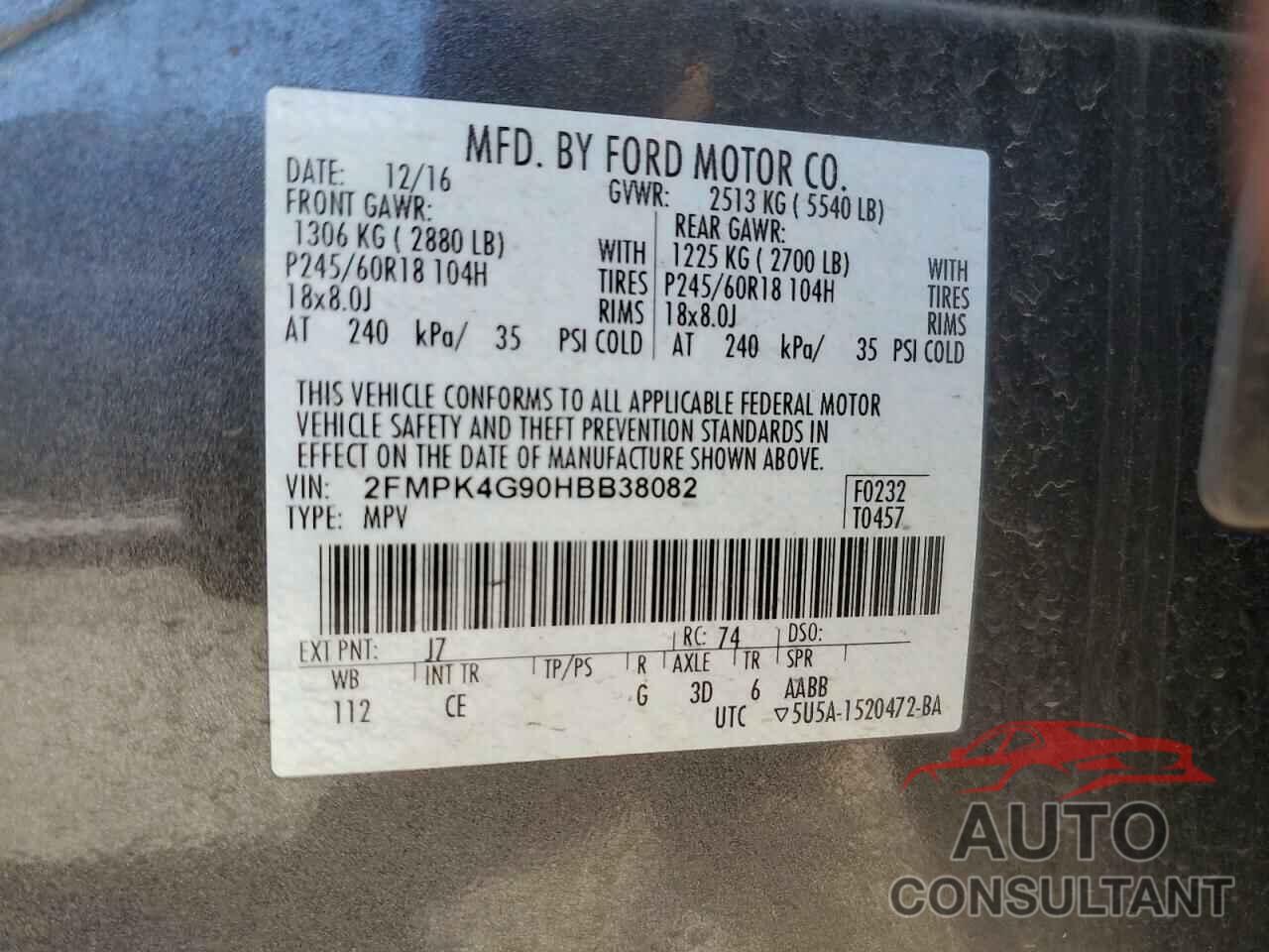 FORD EDGE 2017 - 2FMPK4G90HBB38082