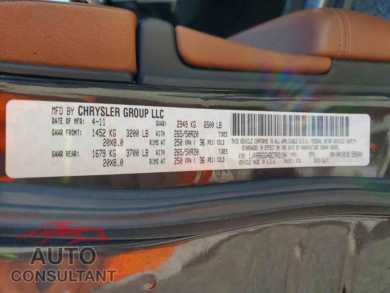 JEEP CHEROKEE 2011 - 1J4RR6GG4BC703194