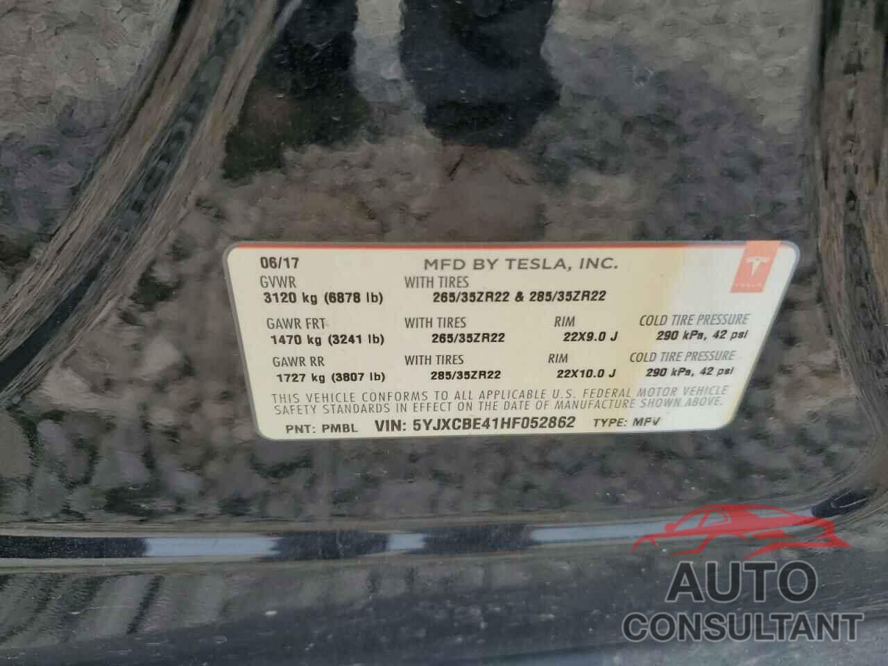 TESLA MODEL X 2017 - 5YJXCBE41HF052862