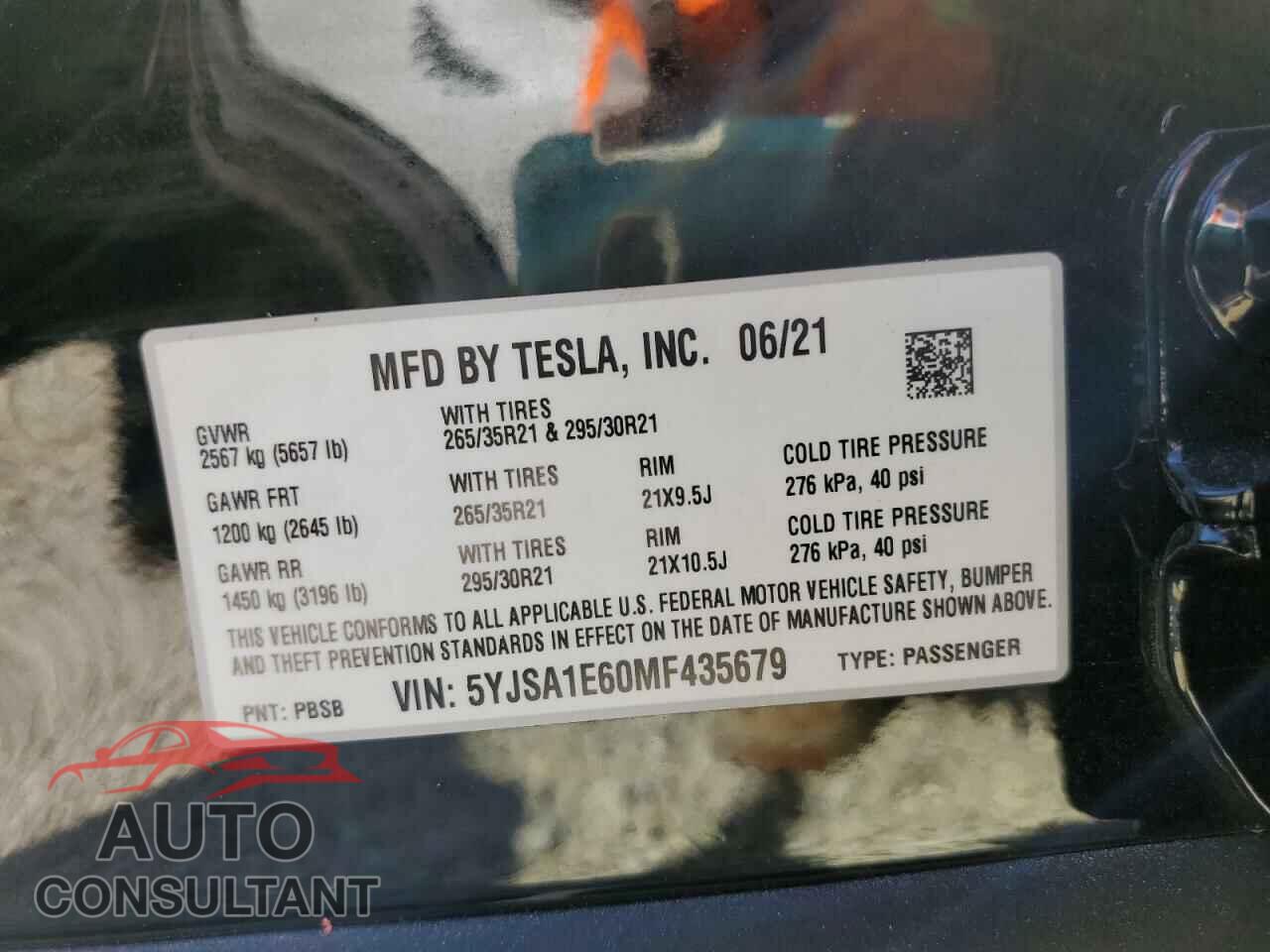 TESLA MODEL S 2021 - 5YJSA1E60MF435679