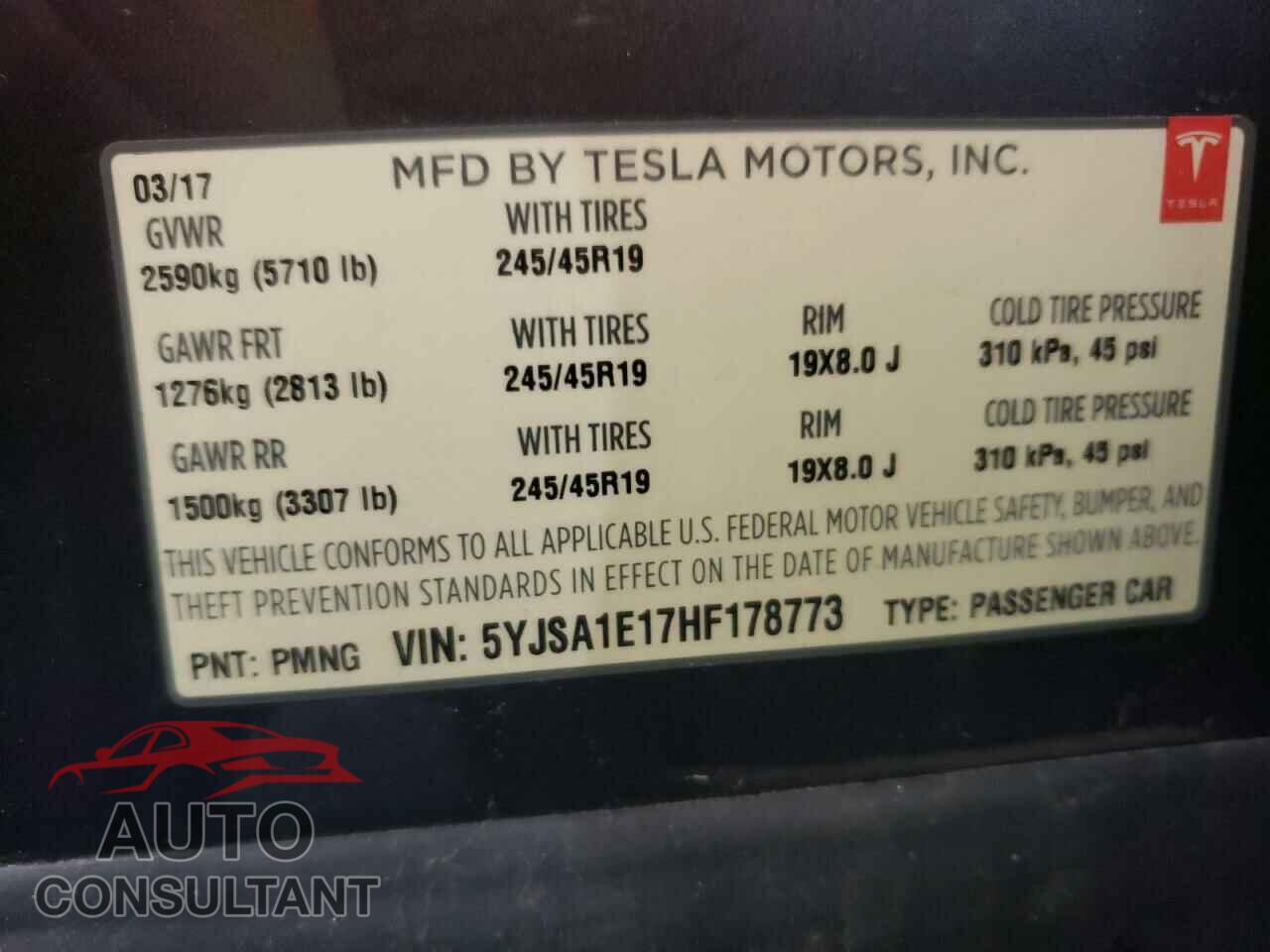 TESLA MODEL S 2017 - 5YJSA1E17HF178773