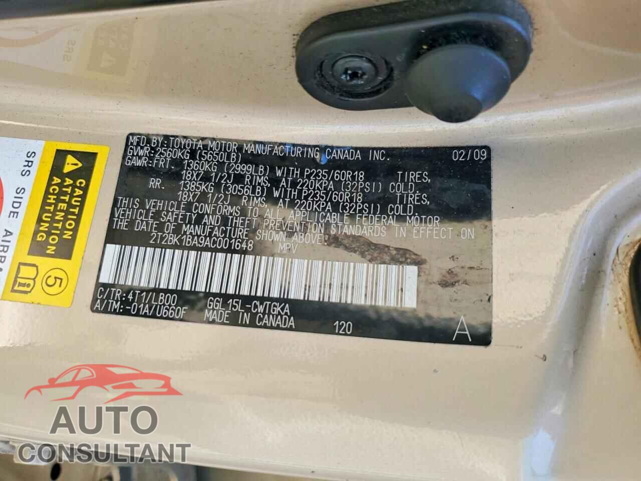 LEXUS RX350 2010 - 2T2BK1BA9AC001648