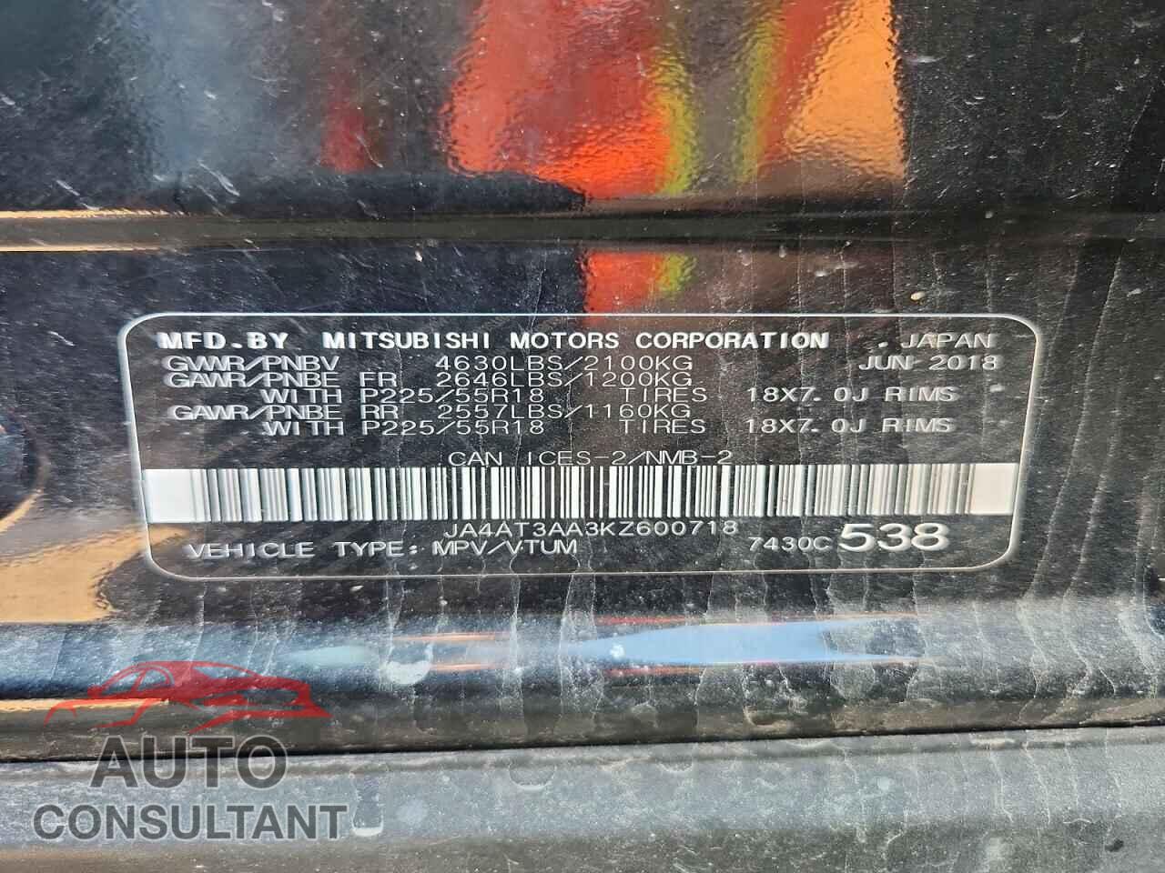 MITSUBISHI ECLIPSE 2019 - JA4AT3AA3KZ600718