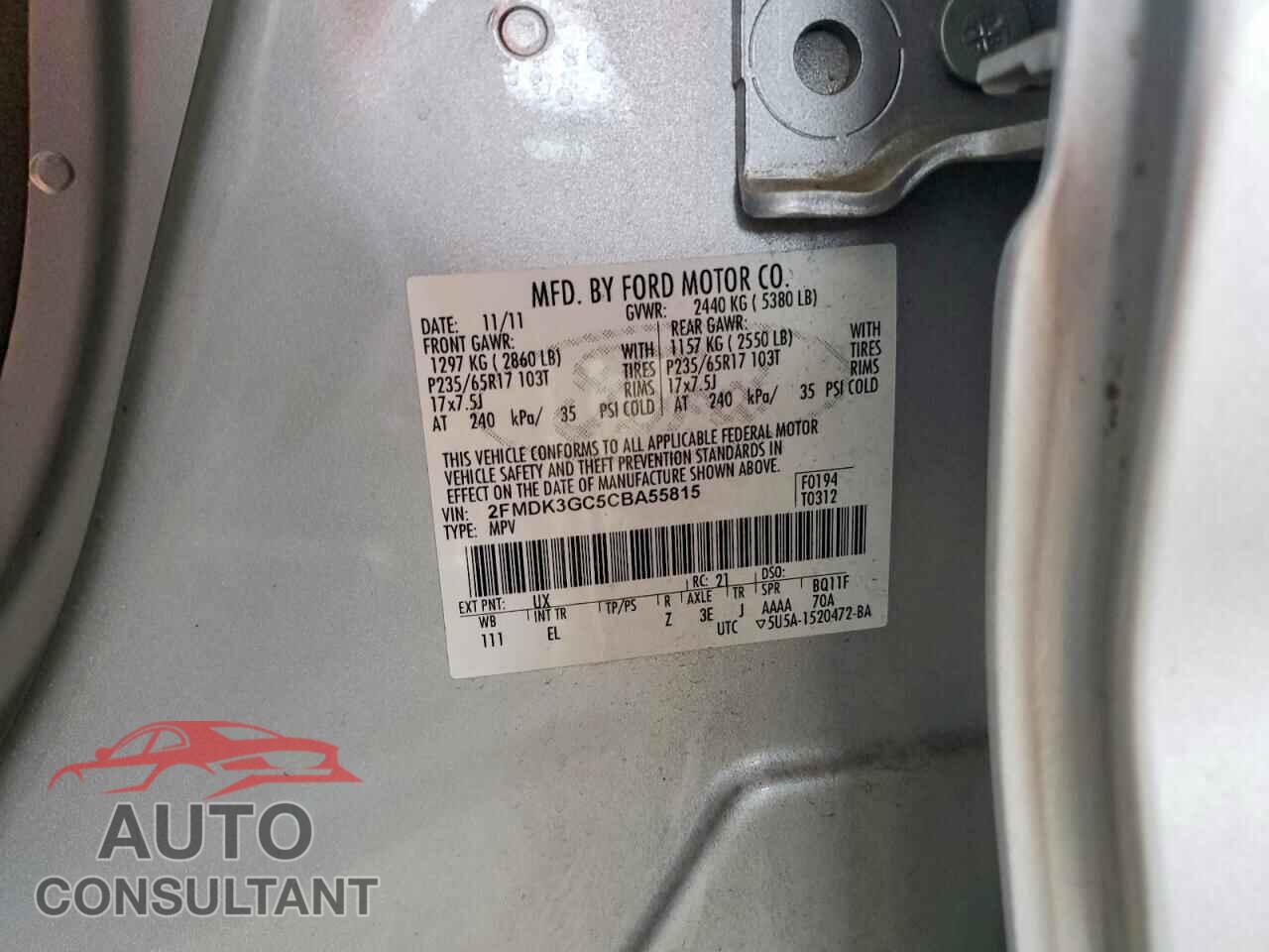 FORD EDGE 2012 - 2FMDK3GC5CBA55815