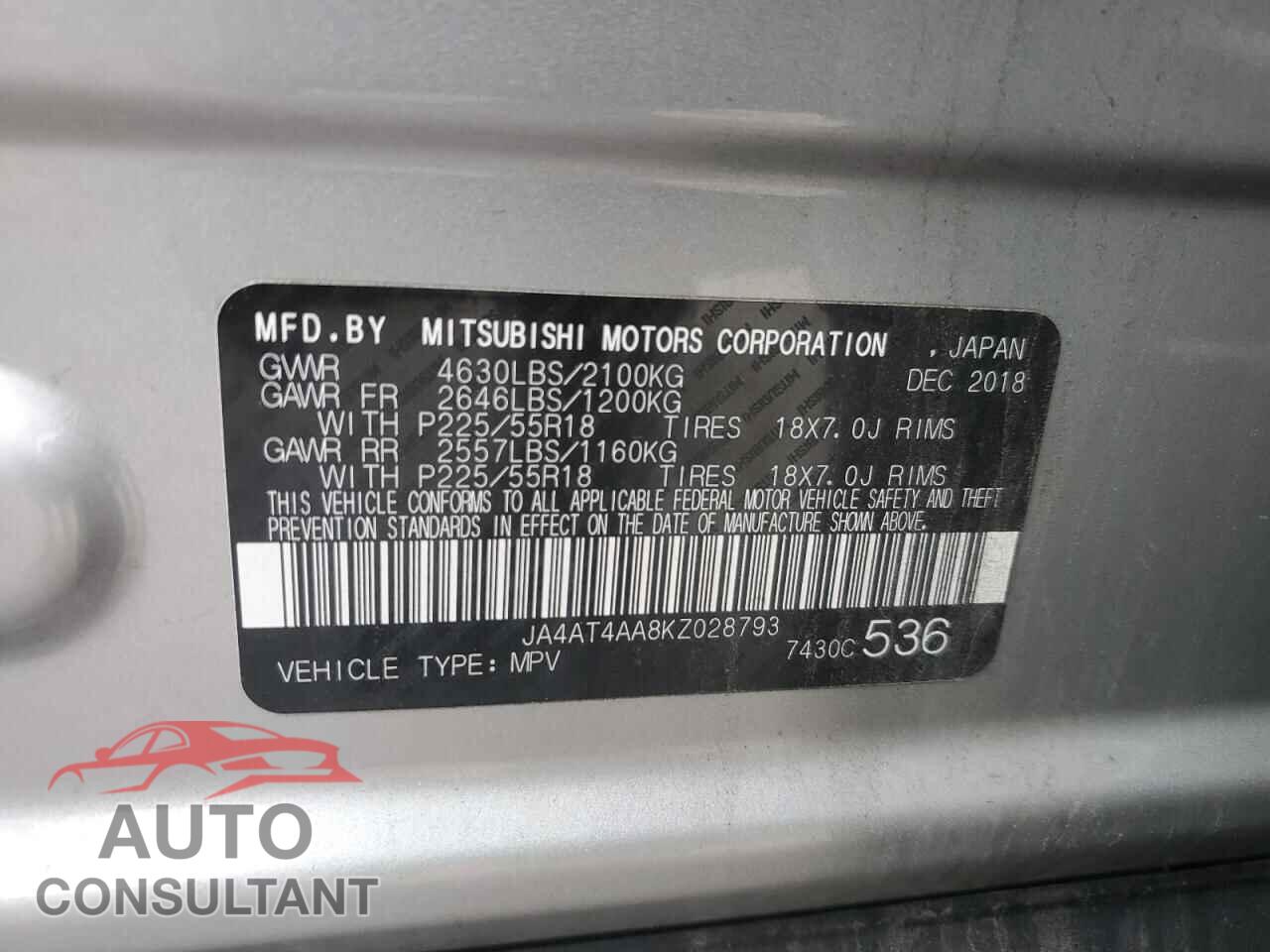 MITSUBISHI ECLIPSE 2019 - JA4AT4AA8KZ028793