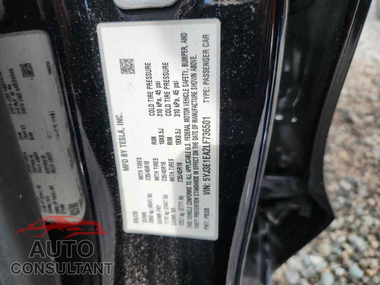 TESLA MODEL 3 2020 - 5YJ3E1EA2LF736501