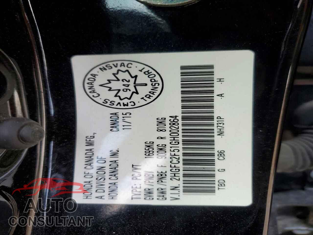 HONDA CIVIC 2016 - 2HGFC2F51GH002864