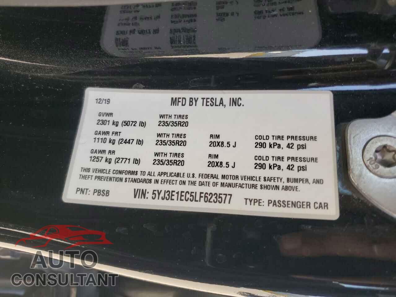 TESLA MODEL 3 2020 - 5YJ3E1EC5LF623577