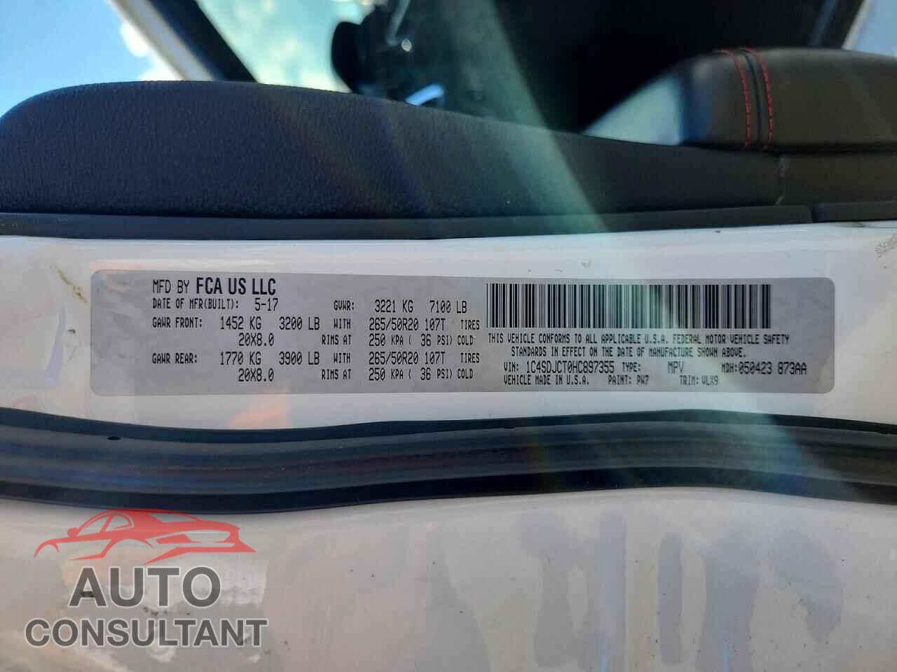 DODGE DURANGO 2017 - 1C4SDJCT0HC897355