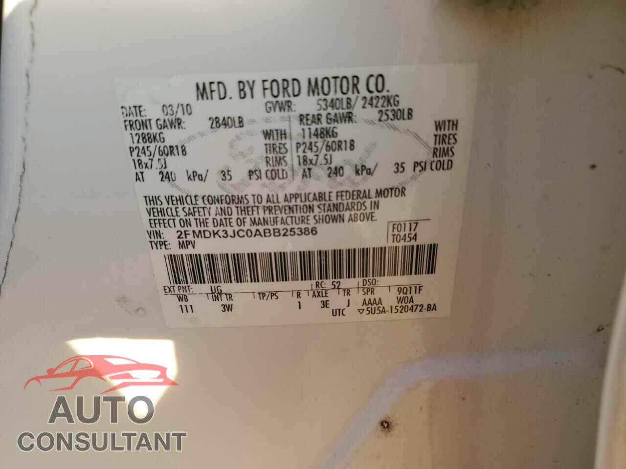 FORD EDGE 2010 - 2FMDK3JC0ABB25386