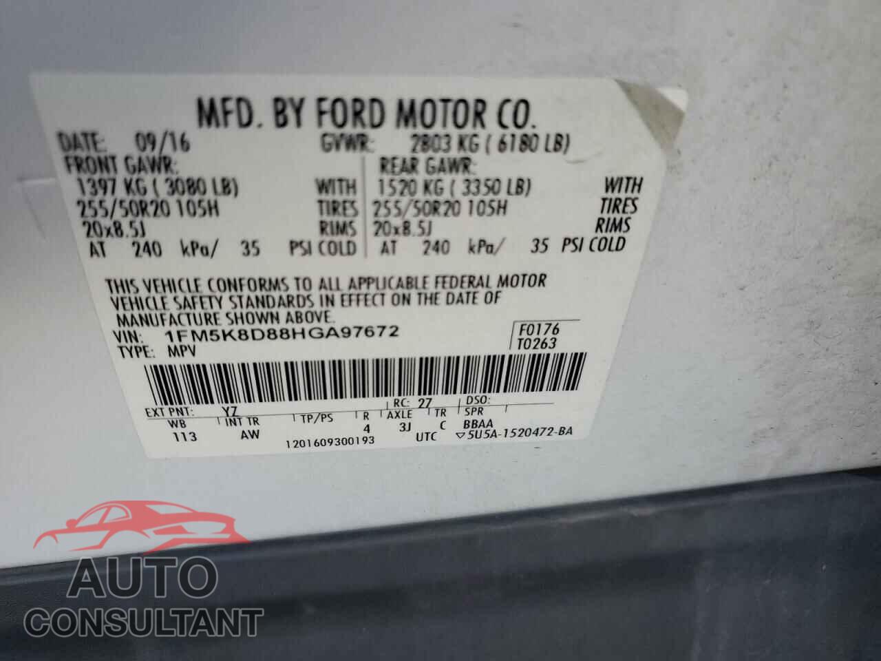 FORD EXPLORER 2017 - 1FM5K8D88HGA97672