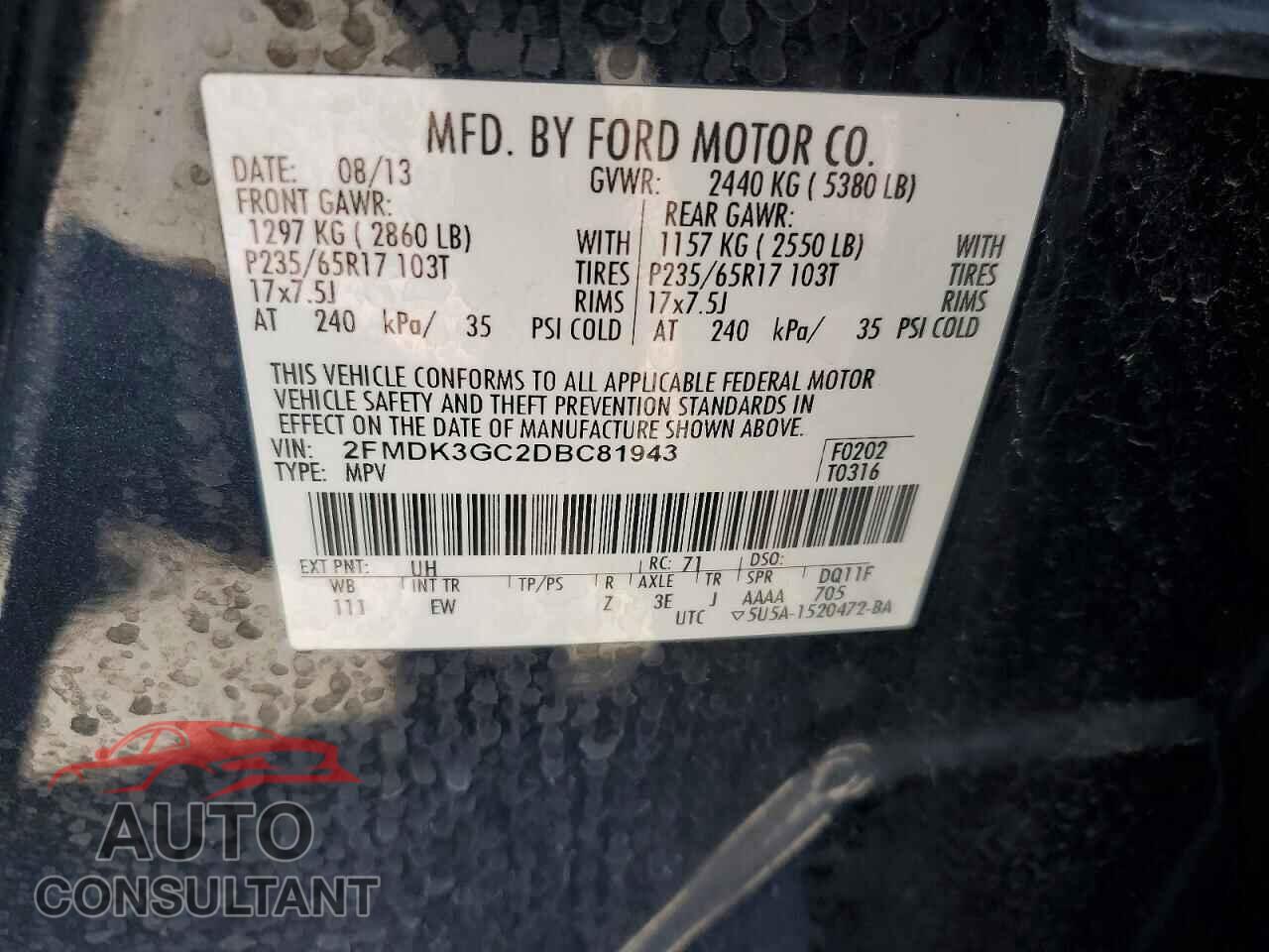 FORD EDGE 2013 - 2FMDK3GC2DBC81943