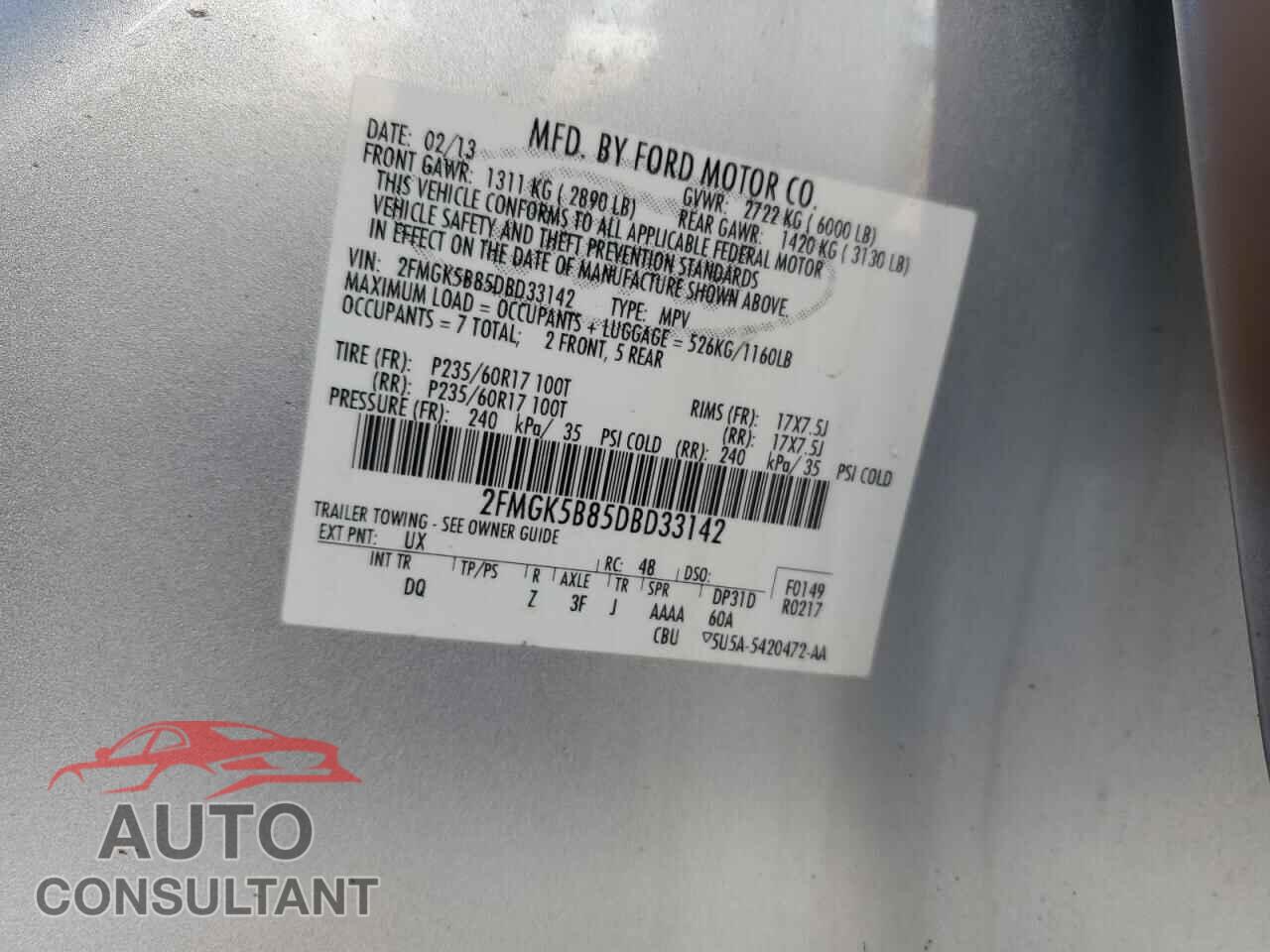 FORD FLEX 2013 - 2FMGK5B85DBD33142