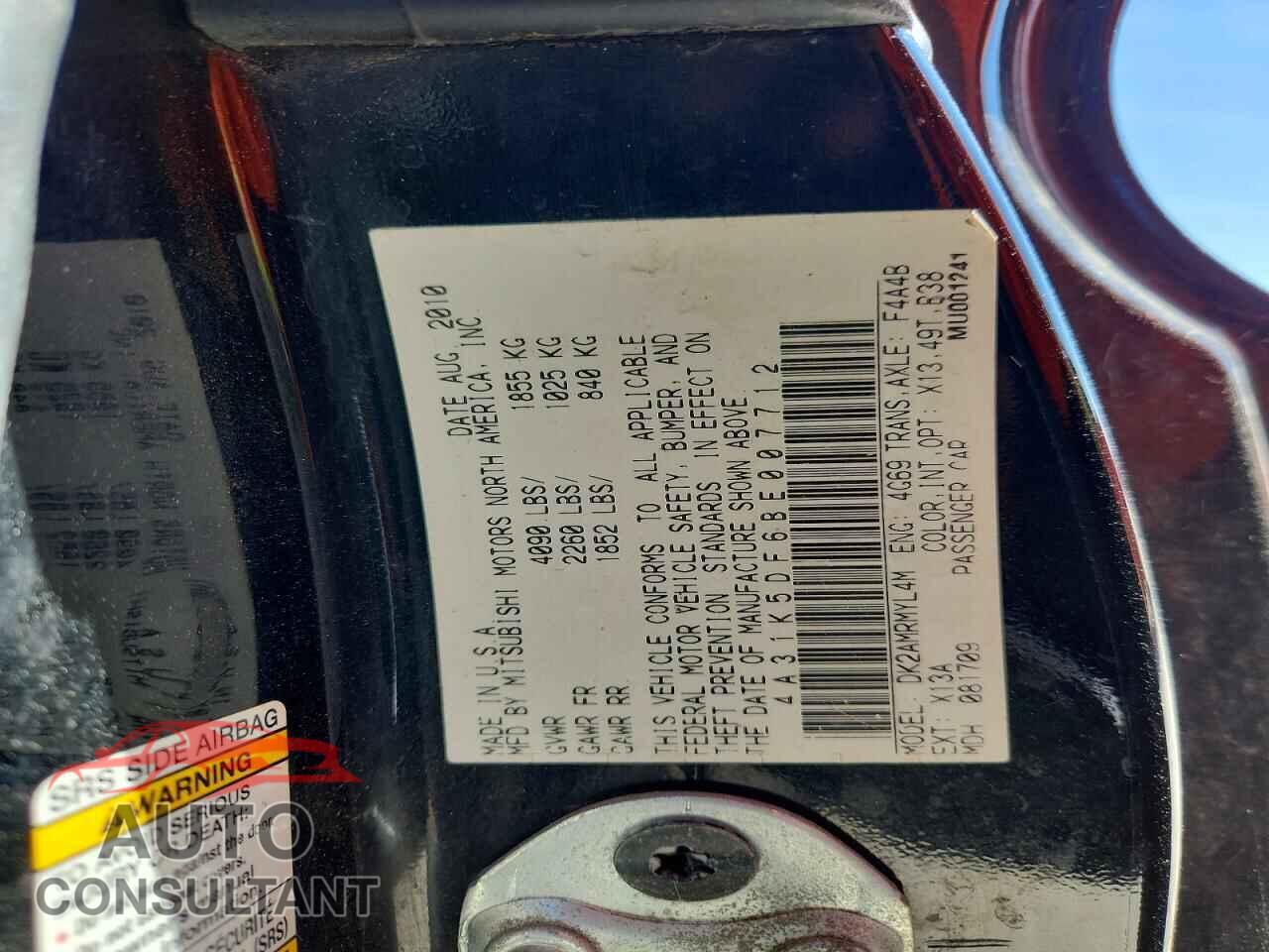MITSUBISHI ECLIPSE 2011 - 4A31K5DF6BE007712