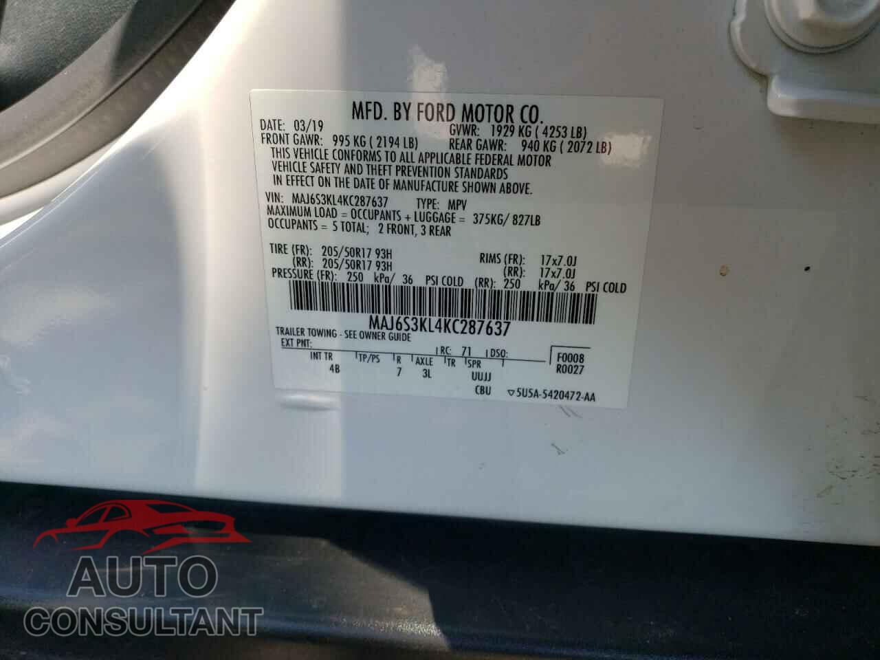 FORD ECOSPORT 2019 - MAJ6S3KL4KC287637
