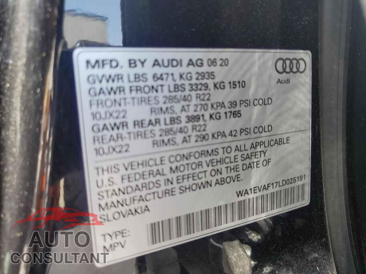 AUDI Q8 2020 - WA1EVAF17LD025191
