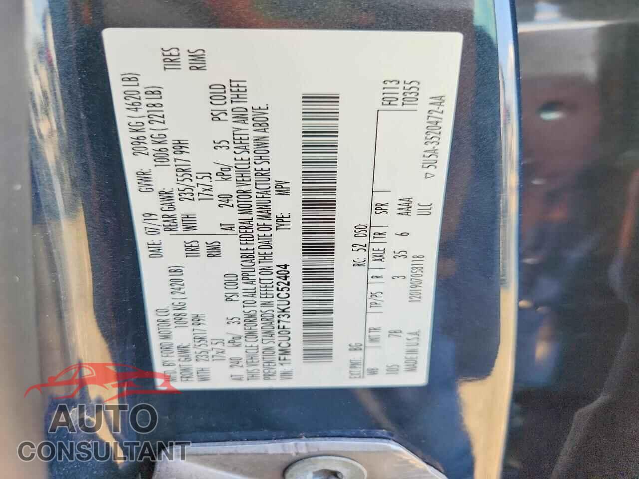 FORD ESCAPE 2019 - 1FMCU0F73KUC52404