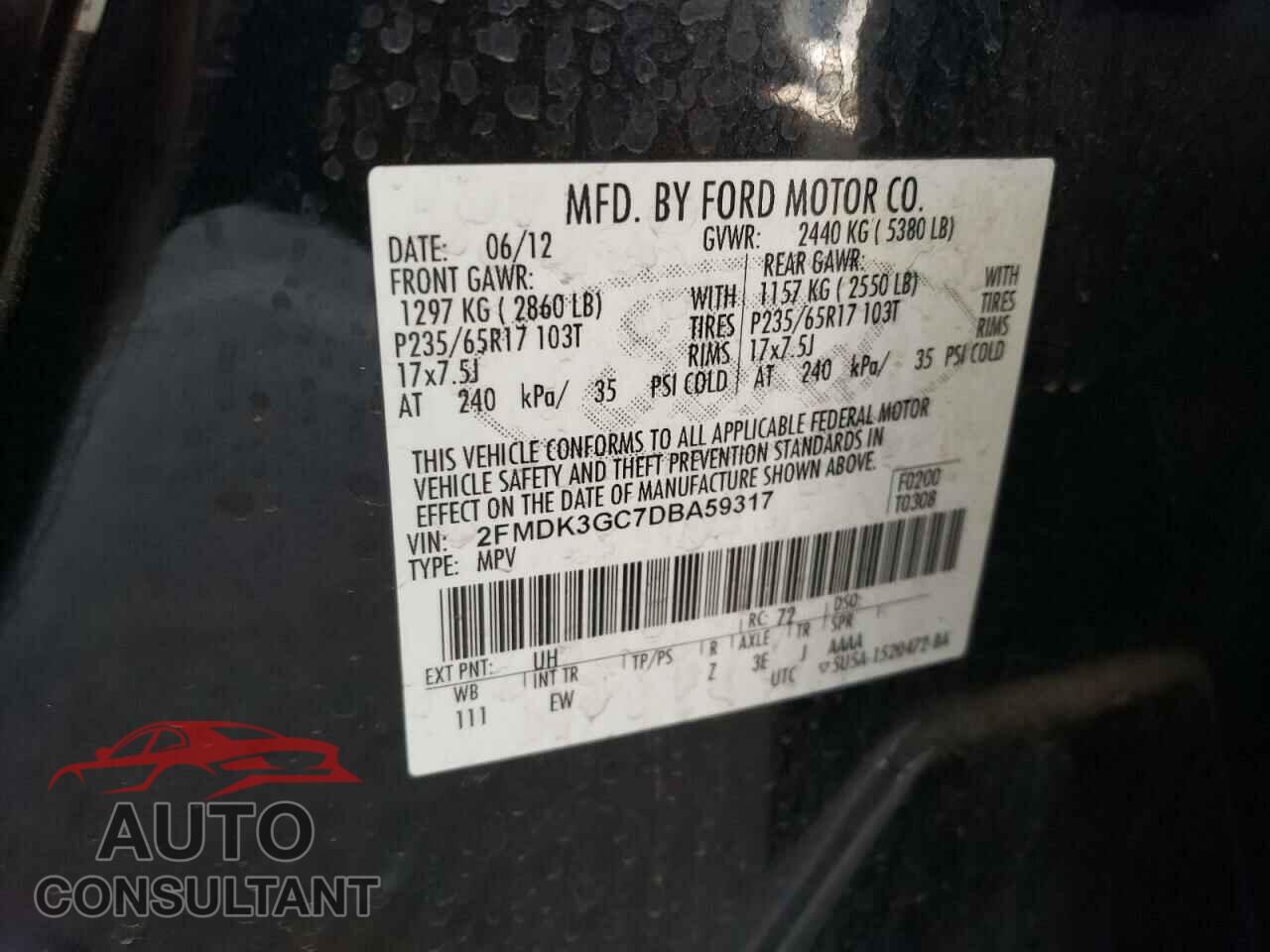 FORD EDGE 2013 - 2FMDK3GC7DBA59317