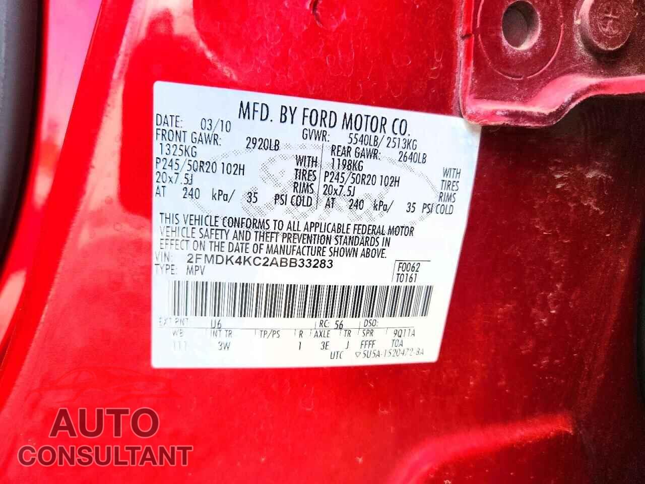 FORD EDGE 2010 - 2FMDK4KC2ABB33283