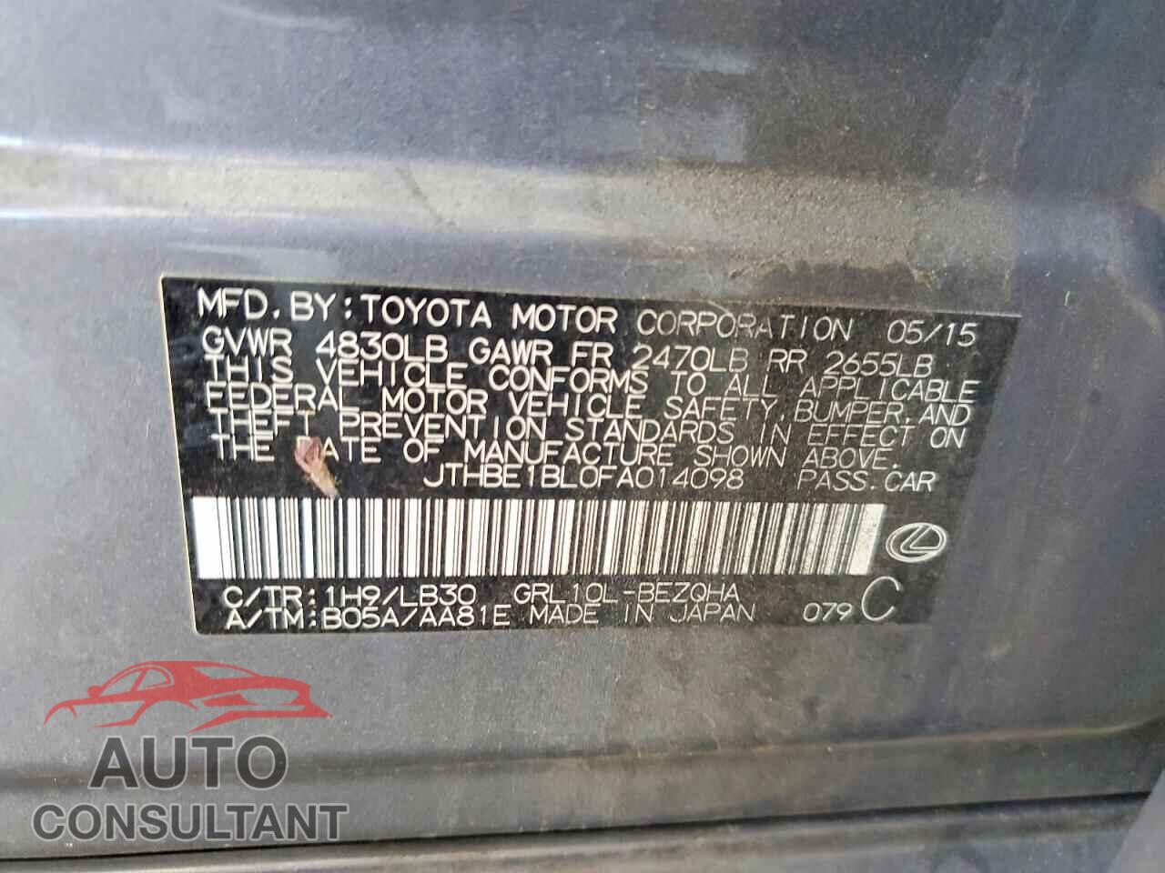 LEXUS GS350 2015 - JTHBE1BL0FA014098