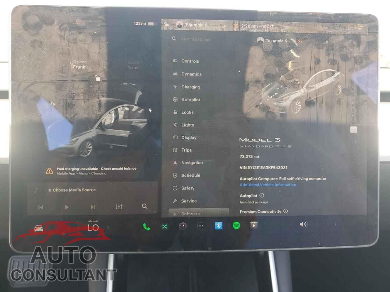 TESLA MODEL 3 2019 - 5YJ3E1EA3KF543031
