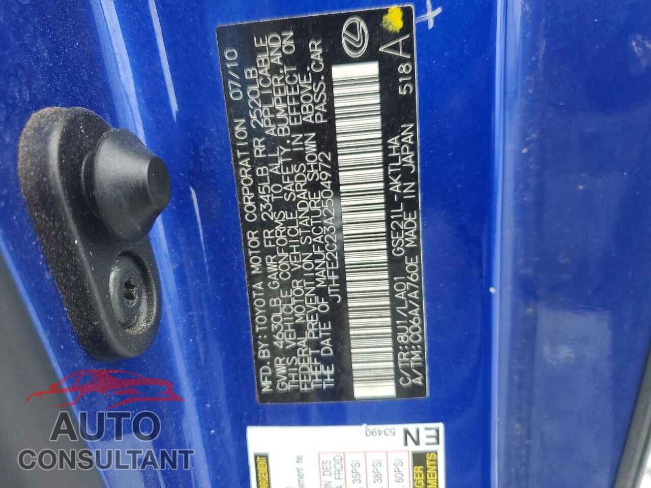 LEXUS IS 2010 - JTHFE2C23A2504972