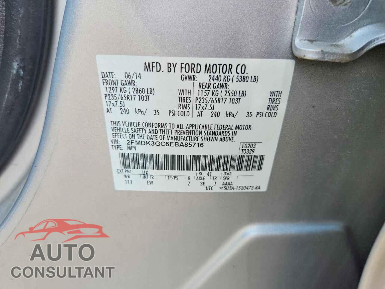FORD EDGE 2014 - 2FMDK3GC6EBA85716