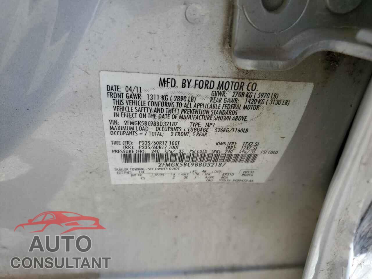 FORD FLEX 2011 - 2FMGK5BC9BBD32187